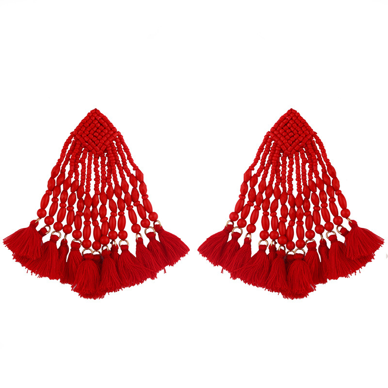 Bohemian Hand-woven Long Geometric Rice Beads Tassel Earrings display picture 9