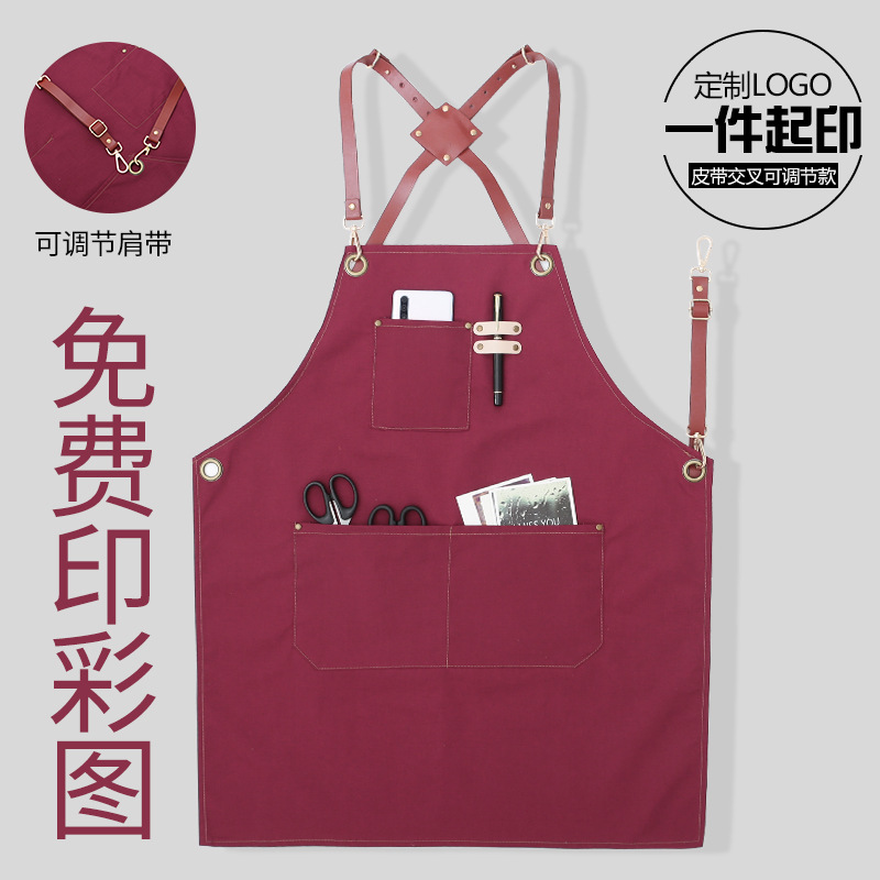 Delantal logotipo personalizado moda Coreana lienzo antifouling Barbero café leche tienda de té Cocina Ropa trabajo en casa para las mujeres