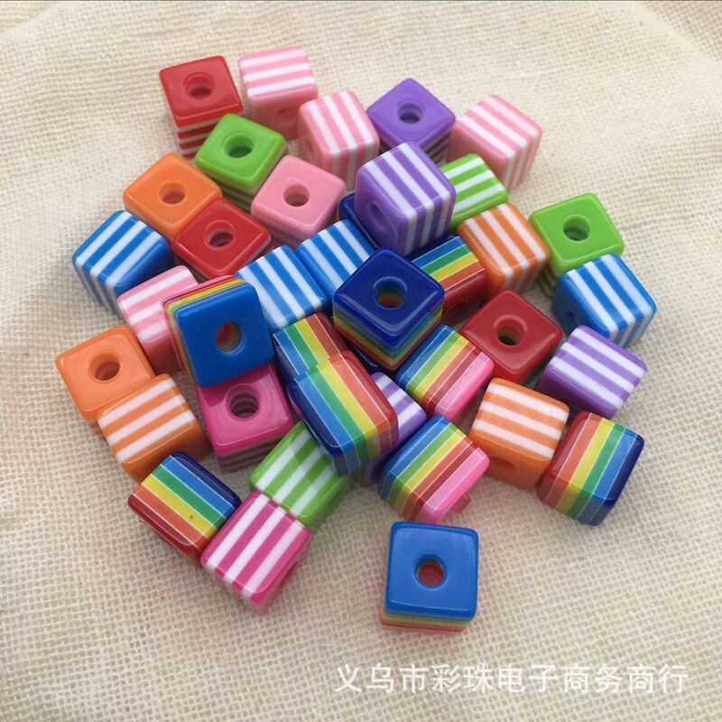 12x 12mm Large Hole Resin Stripe Beads Mixed Color Bucket Beads Headwear Bracelet Clothing Beads Wear Beads Hanging Beads Wholesale