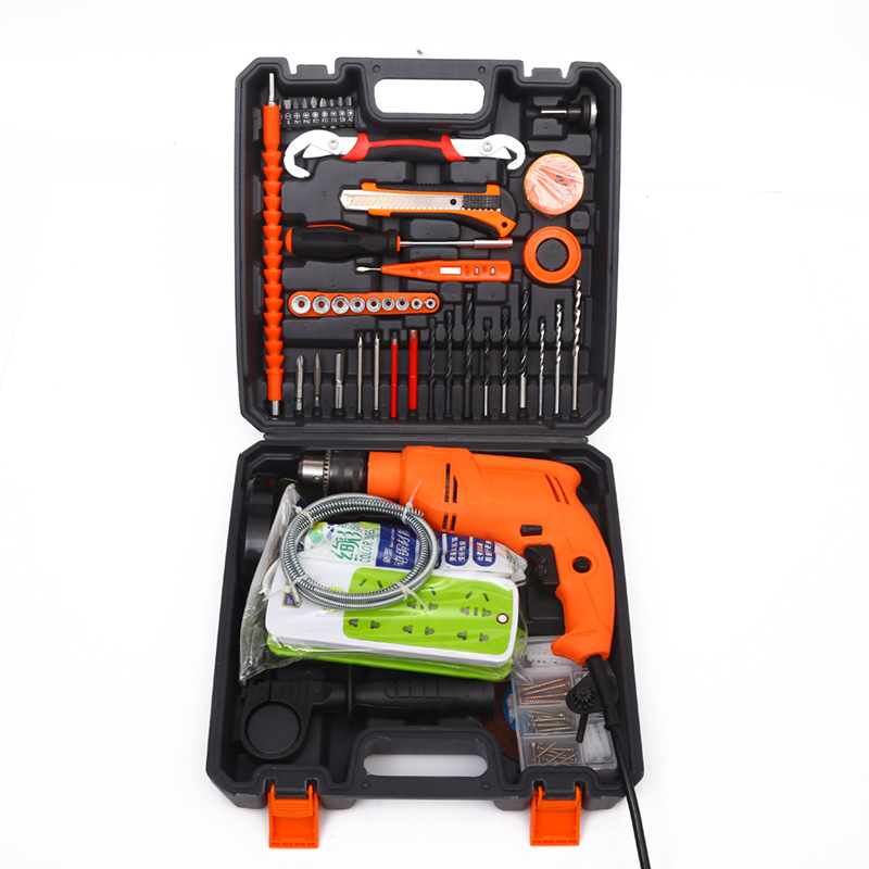 Taladro de mano para el hogar multifunción taladro de impacto traje taladro eléctrico pequeña caja de herramientas conjunto pistola de mano taladro personalización