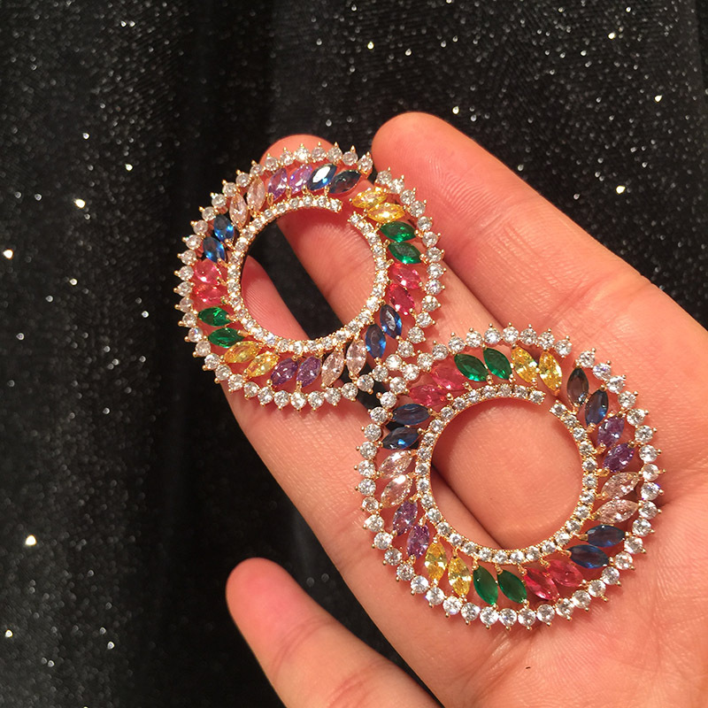 S925 Silver Needle Luxury Colored Geometric Circle Earrings Temperament Dinner Dress Lady Wholesales Fashion display picture 3