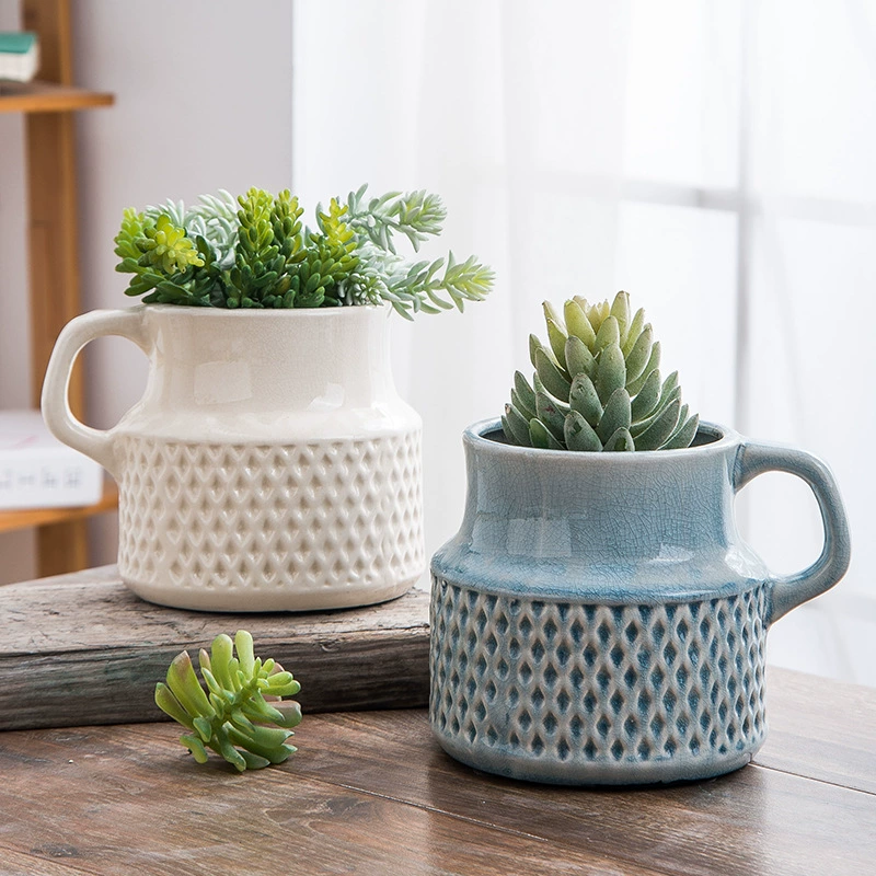 В скандинавском стиле ледяная глазурь керамический цветочный горшок с одним ухом чайник сушеный цветочный композиция мясистый цветочный горшок искусственный цветок поддельная ваза