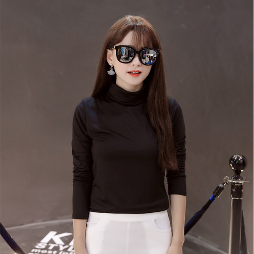 New pure color high neck long sleeve women's T-shirt with thermal milk silk base layer top wholesale for women