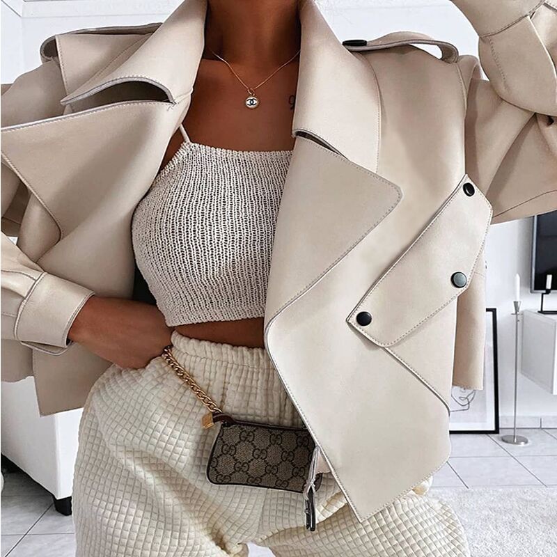 90431欧美2019跨境爆款时尚气质PU皮衣 机车皮夹克上衣女秋冬新款|ms