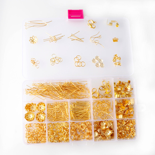 Basic accessories set lobster clasp T-shaped needle 9-shaped needle open ring tori bead covered buckle gold and white K jewelry accessories batch