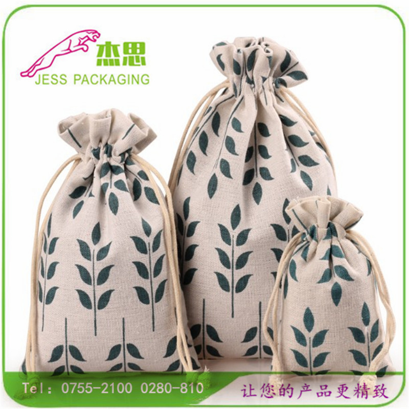 设计新款棉布树叶印花黄金珠宝首饰束口袋佛珠古玩珍珠量大从优