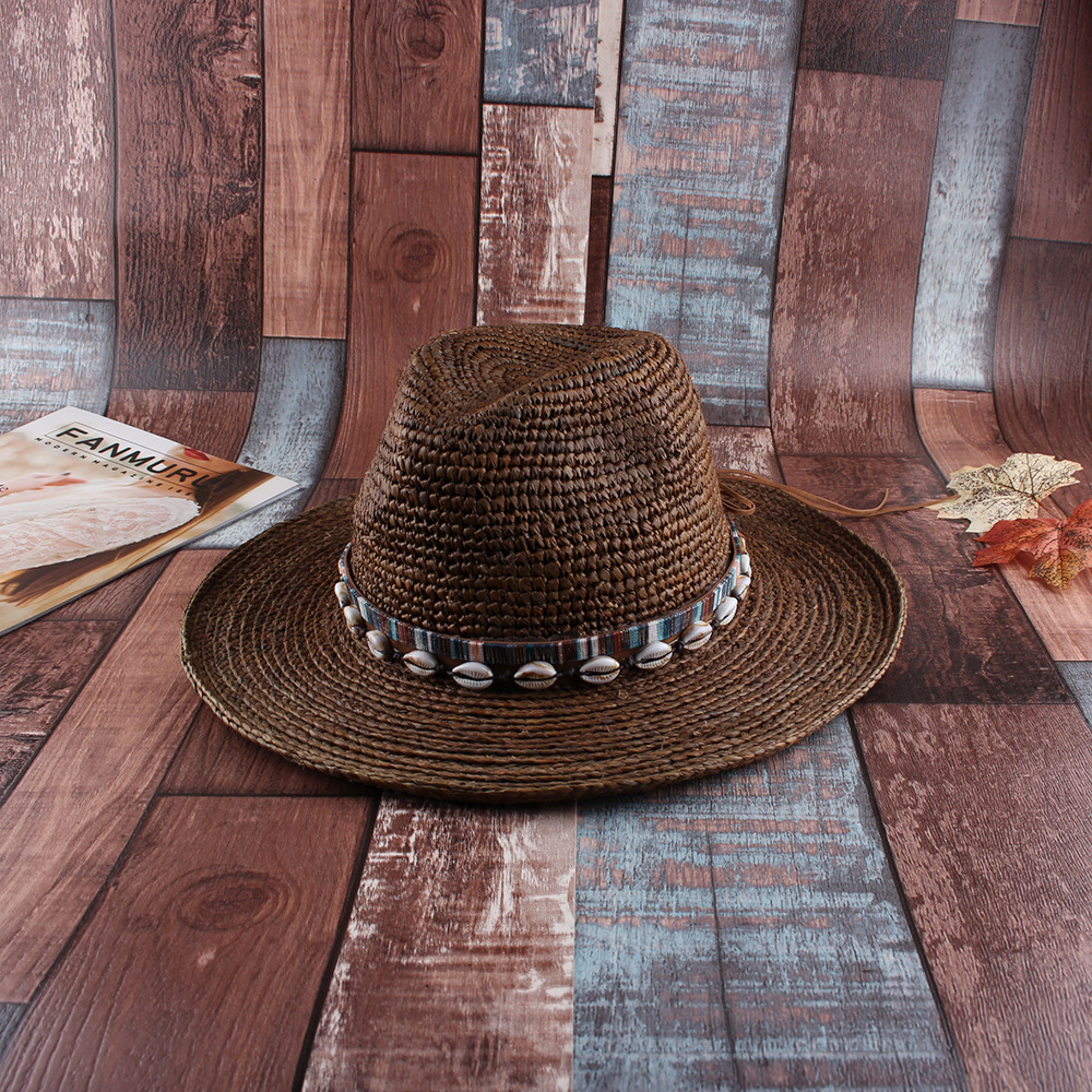 Moda europea y americana todo partido rafia Jazz sombrero mujer primavera y verano en forma de campana protección solar ajustable playa viajes sombrero de paja