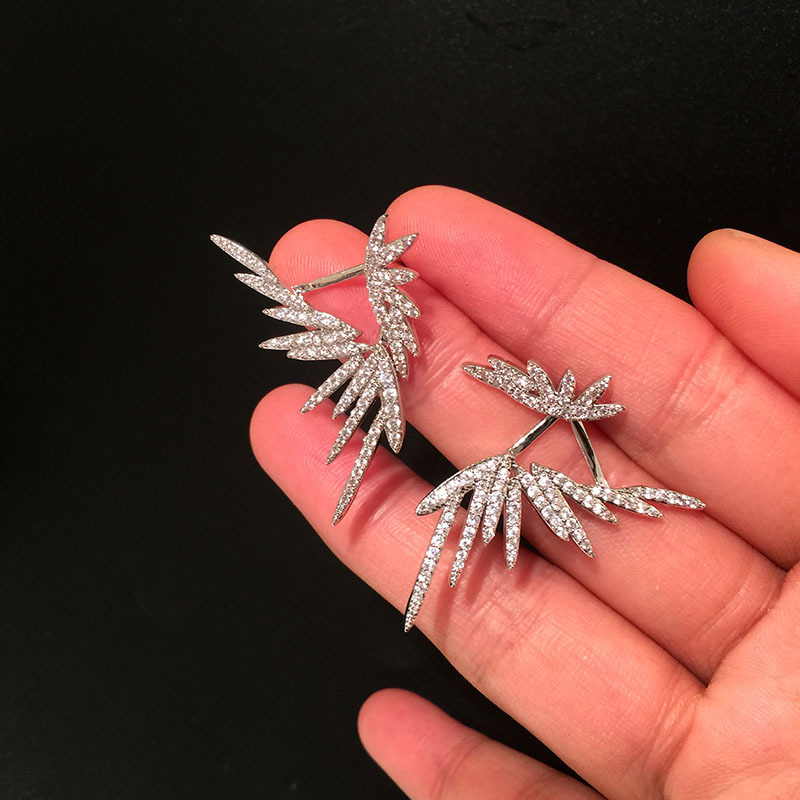 S925 Earrings Silver Needle Angel Wings Micro Inlaid Zircon Luxury display picture 4