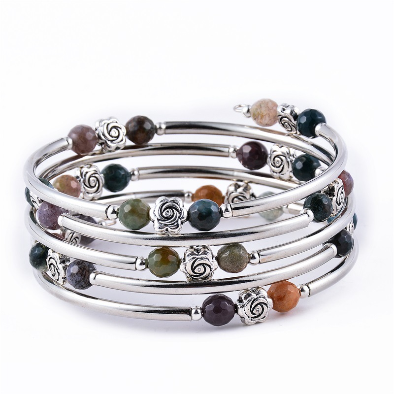 Daily Occasion natural stone Material Flower Pattern Fashion Flower Natural Stone Beaded Layered Bracelets