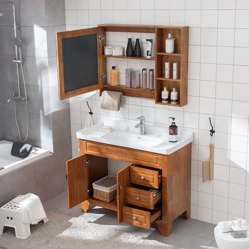 Manufacturer wholesale oak bathroom cabinet floor-standing bathroom cabinet high-end waterproof and moisture-proof bathroom washbasin combination cabinet