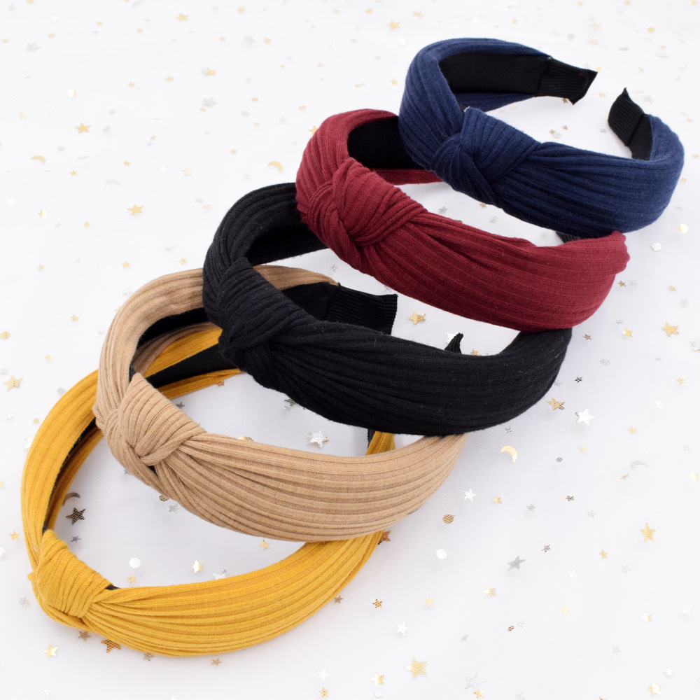 Wide-sided Knitted Striped Cross-knotted Headband Korean Fabric Simple Headband Wholesale display picture 8