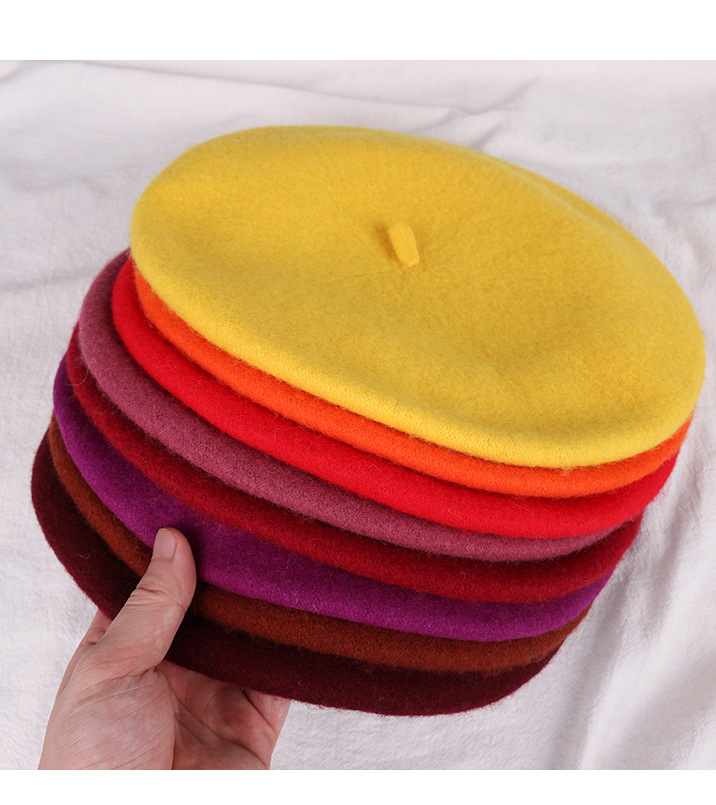 105g Weight Beret Hat Hats Type Daily Occasion Woolen Material Solid Color Pattern Winter, Spring, Autumn Season Women's Gender Plush Design Korean Style Style Eaveless Rim Women's Korean Style Solid Color Plush Eaveless Beret Hat 24