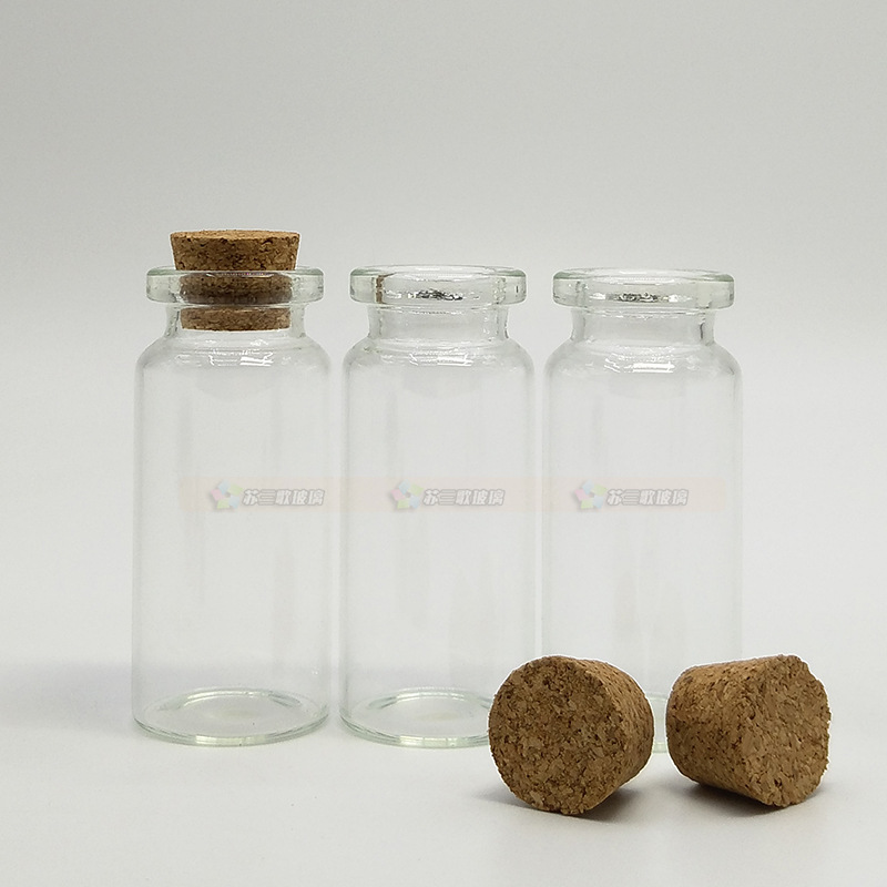 Juego de 10 frascos de vidrio con tapón de corcho para perfume mini botella de deseos transparente (22*50 mm)