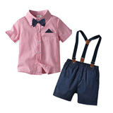 Летний комплект для мальчиков, рубашка, подтяжки, шорты, детская одежда, 4 предмета