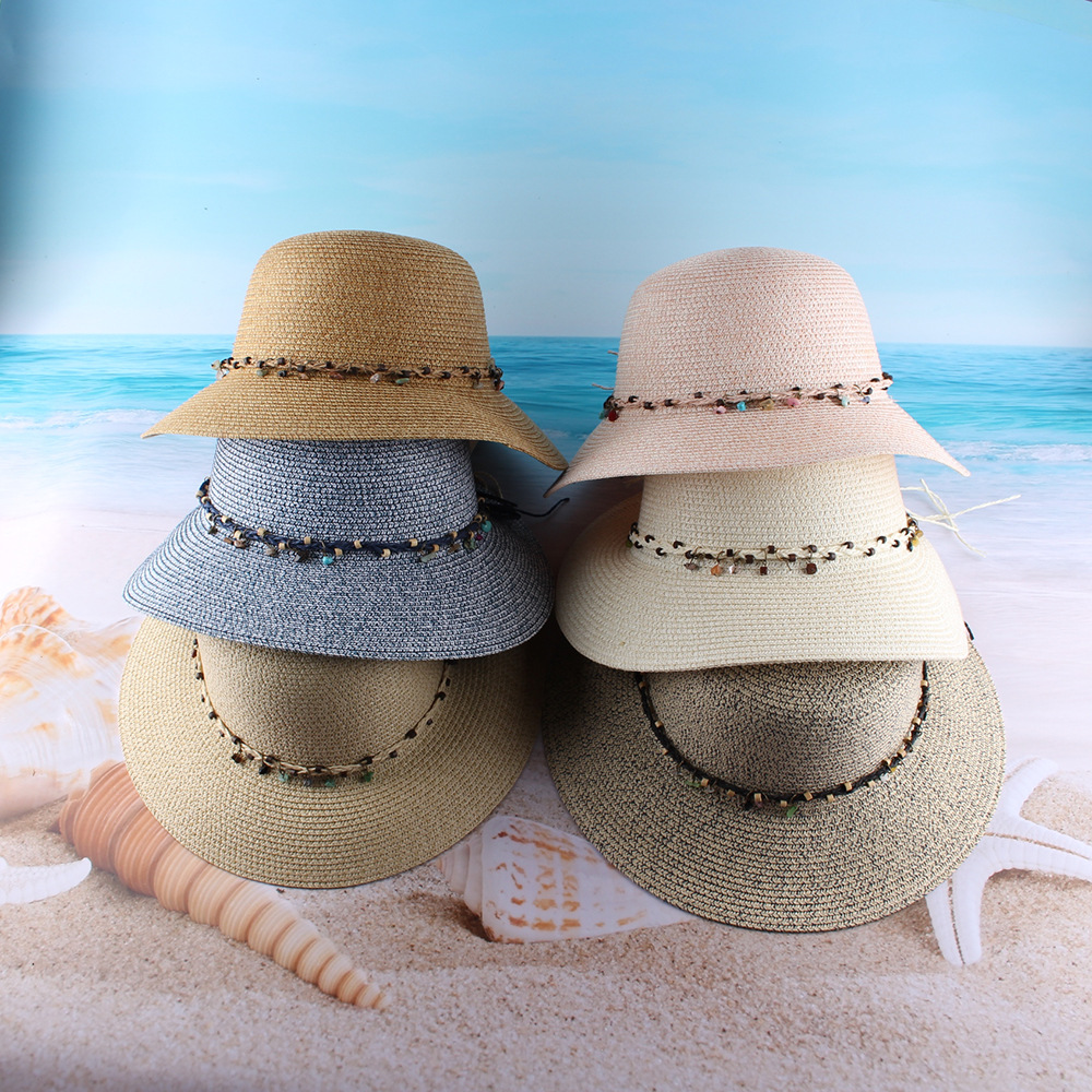 Verano estilo coreano moda paja cúpula pescador sombrero playa vacaciones sol protección sol sombra playa sombrero hembra paja sombrero personalización