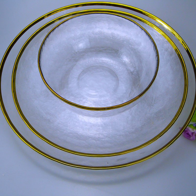 同人创意金边炫彩玻璃沙拉碗透明冷纹牛排餐盘西式餐具甜品碗汤碗