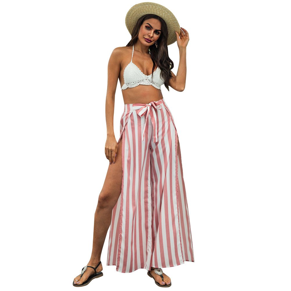 stripe high slit wide-leg pants  NSSA28583