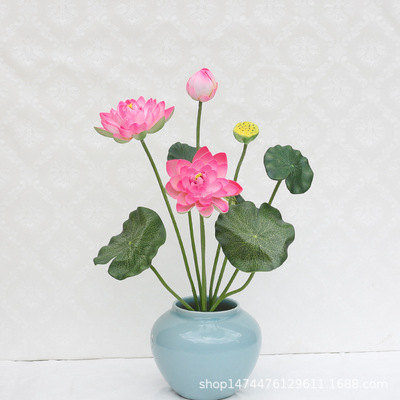 仿真荷花9头手感EVA睡莲古典禅意供佛莲花装饰花