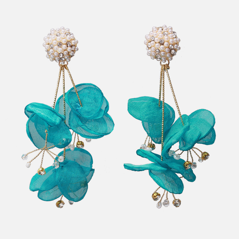 1 Pair Fashion Flower Cloth Handmade Rhinestones Women's Drop Earrings display picture 5