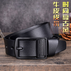 New Cross-border Leisure Men's Buckle Leather Belt Pure Cowhide Waist Belt Retro Pants Belt Manufacturer Dropshipping One Piece