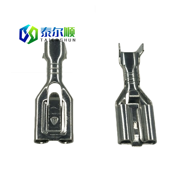 帶鎖2.8 4.8 6.3插簧端子接插件冷壓接線開關片座銅6.3自瑣插簧