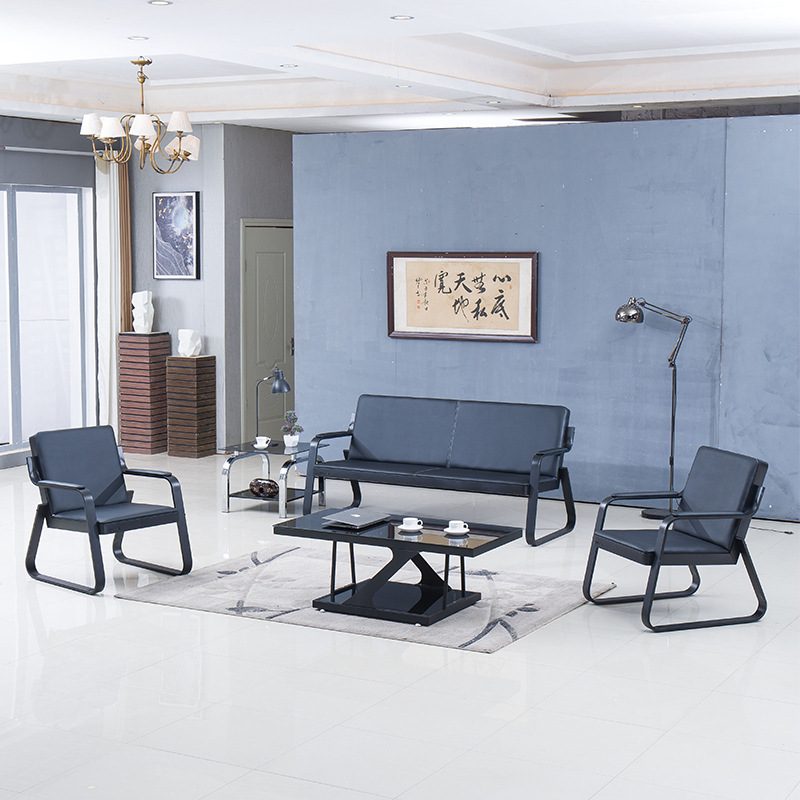 办公沙发茶几组合简约小户型出租屋会客铁架简易办公室三人皮沙发