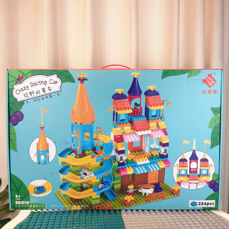 Bloques de construcción para niños partículas grandes juguetes ensamblados Castle Racing bloques de construcción piso de la Mesa juguetes educativos para niños y niñas regalos