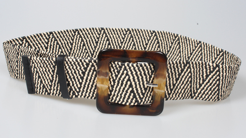 90g Weight Women'S Gender Khaki, Apricot, Black Color Fashion Square Buckle Elastic Woven Elastic Belt 4