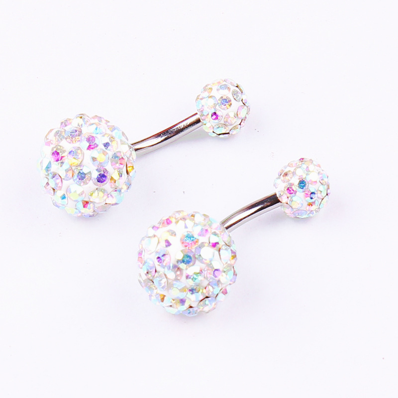 Multi-Color Shambhala Czech Diamond Ball Navel Ring 316L Surgical Steel Belly Button Piercing Jewelry 6/10MM detail image 8