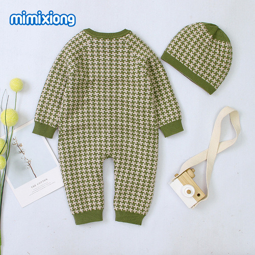 Ins best-selling spring and autumn new infant onesie with front buttons, newborn crawling suit set