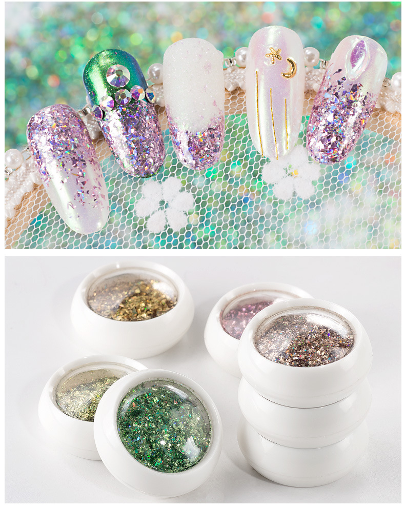 Nuevos 12 colores aurora sequinilla gradiente triángulo manicure láser de la pupila del duende sequinilla polvo flash mezcla sequinilla