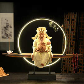 新中式禅意大摆件玄关客厅办公室财神爷佛像陶瓷创意倒流香装饰品