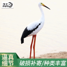 仿真东方白鹳黑鹳朱鹳白鹤摄影道具仿真动物模型景观摆件真羽毛