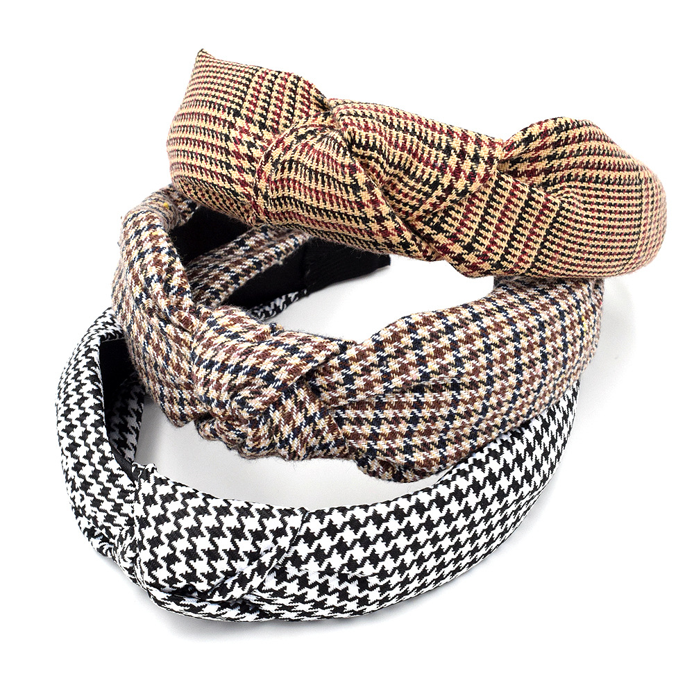 Classic  Wide-brim Small Plaid  Retro Plaid Embossed Headband   Wholesale display picture 1