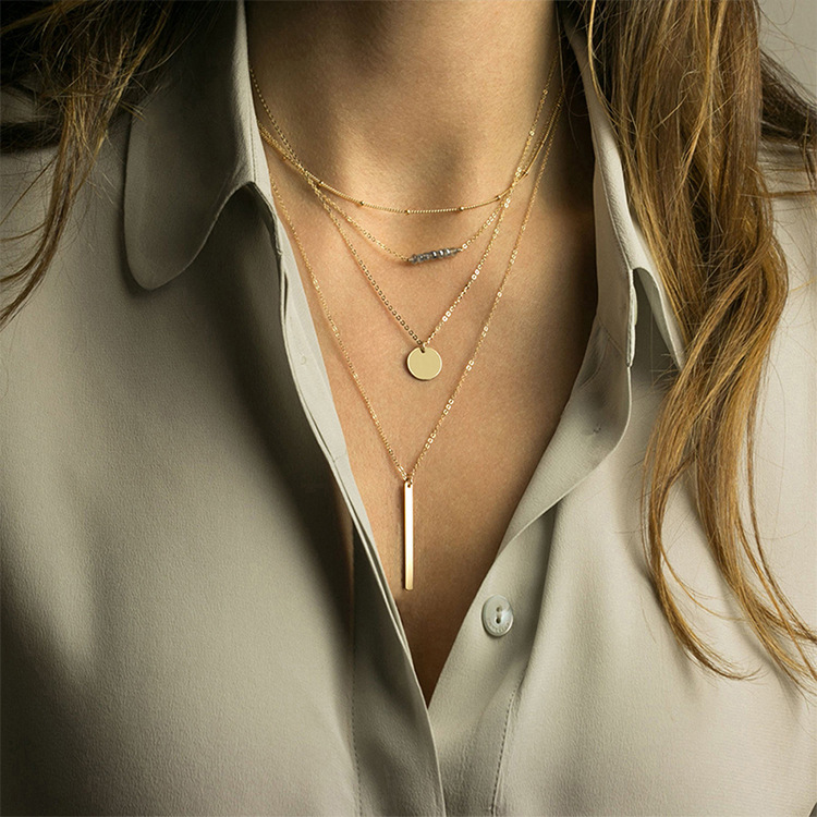 Mode 316l Nouveau Collier Court En Acier Inoxydable Multicouche Perlé En Cristal Pour Femmes display picture 1