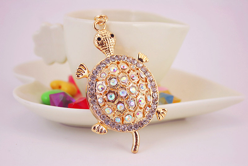 50g Weight Diamond Inlay Material Keychain Classification Alloy, Metal Material Tortoise Pattern Unisex Gender Cute Style White, Peach, Gold Color Tortoise Keychain Alloy Metal Diamond Unisex Cute Keychain 5