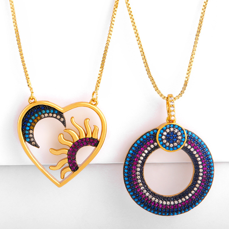 New Love Circle Pendant Sun Moon Pendant Necklace display picture 1