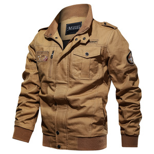 Spring and autumn thin men’s Lapel pure cotton embroidered wash coat air force jacket man