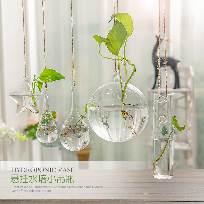 创意水培玻璃吊瓶悬挂透明玻璃花瓶简约迷你几何小吊瓶装饰瓶花瓶