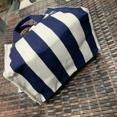 New Korean style simple striped canvas waterproof portable shoulder bag for women, environmentally friendly snack lunch bag, fashionable mommy bag