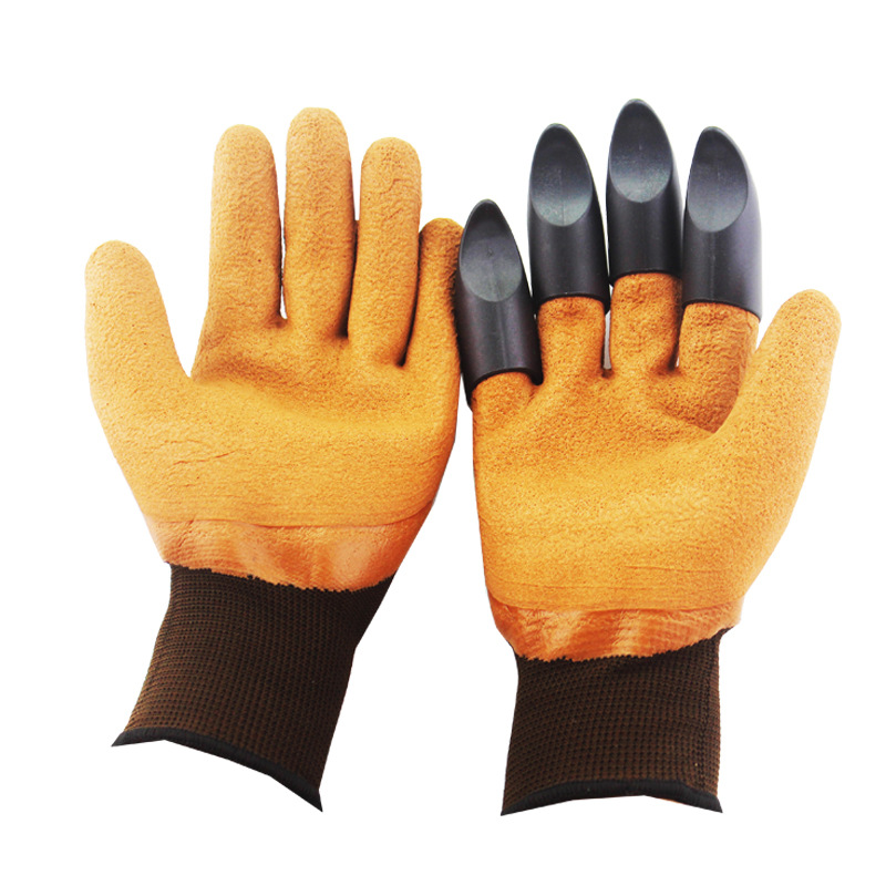 花园挖土手套带爪子防水耐磨刨土松土手套绝缘手套劳保防护手套