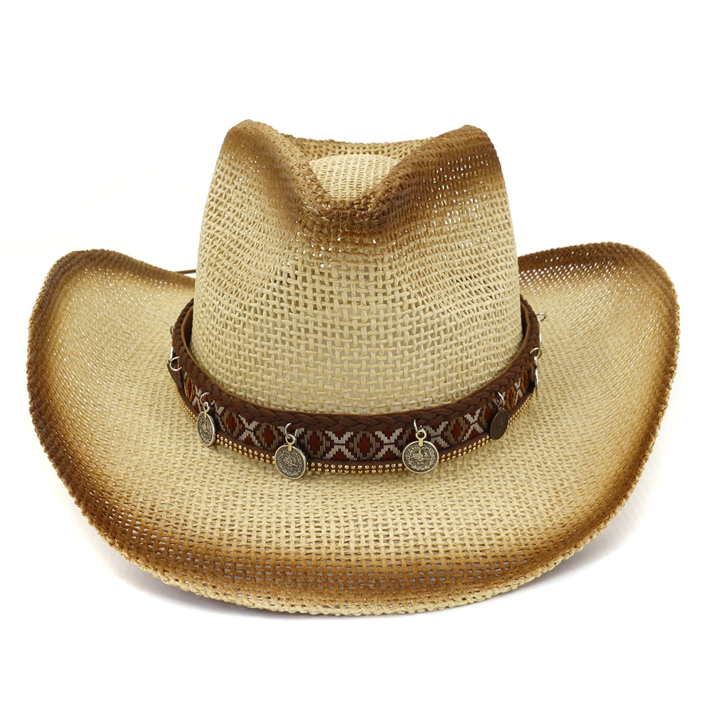 Brown Spray Paint Paper Straw Cowboy Hats Mens Womens Panama Style Jazz