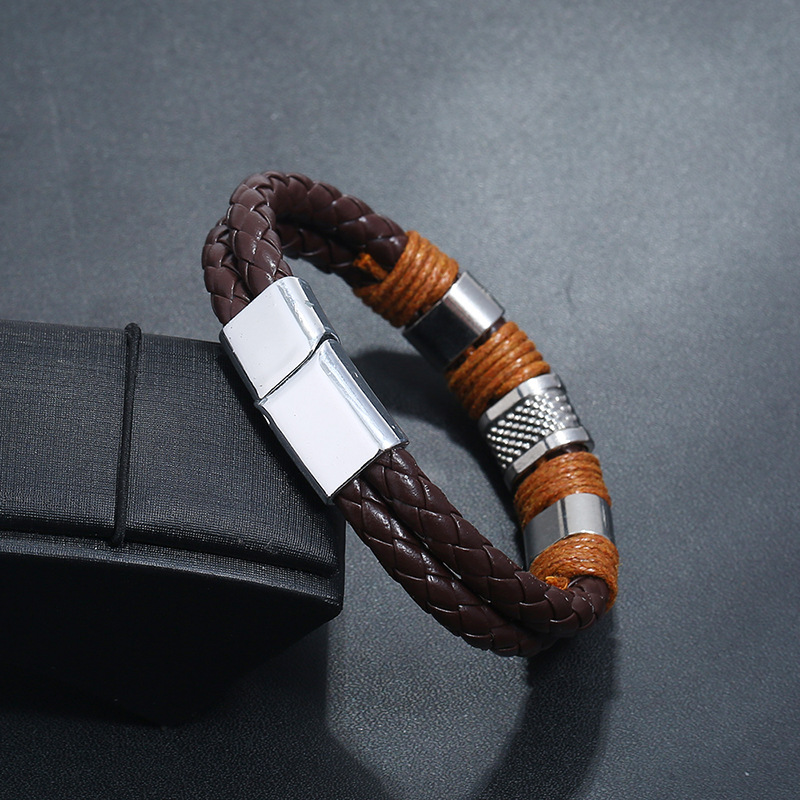 PU woven bracelet magnetic menu0027s simple leather bracelet