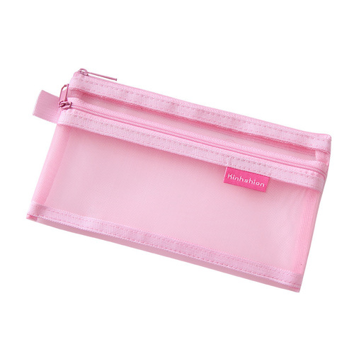 Jinhua Sheng Simple Transparent Mesh Storage Bag Double Layer Stationery Bag Student Exam Special Large Capacity Pencil Case