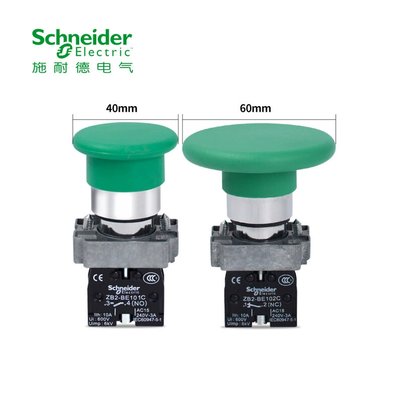 Кнопка Schneider XB2 с открытием 22, головка гриба, ширина лица 40/60 мм, зеленый XB2BC31C