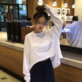 秋季2019新款韩版短款大口袋长袖T恤女ins超火网红百搭显瘦上衣潮
