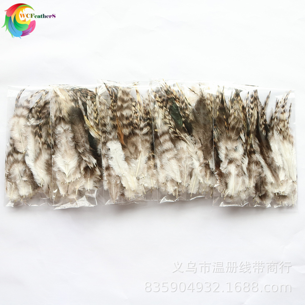 温册羽毛现货批发自然色青芦花尖8-16cm50根一套黑白条花鸡毛详情图10