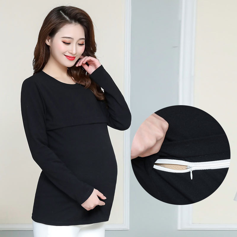 Postpartum breast-feeding base coat plus fat plus size spring and autumn round neck long sleeve top maternity knitted base coat