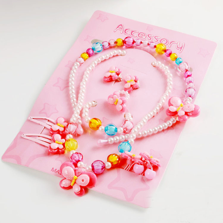 children Pearl Necklace Bracelet Seven set new pattern Ring BB baby Jewelry 61 gift new pattern Yiwu