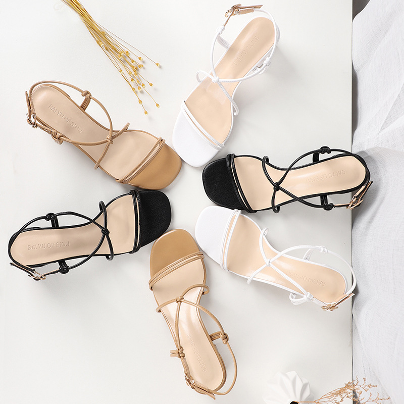 芙号 交叉绑带凉鞋女2021女士凉鞋shoes women中跟凉鞋半拖鞋女|ru